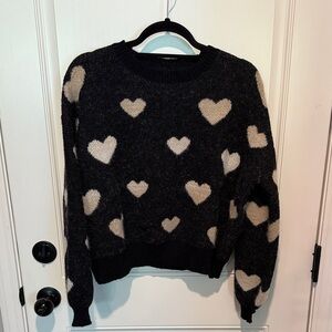 SHEIN Black Sweater with Cream Heart Design